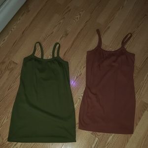 Green and Brown Sleeveless Dresses